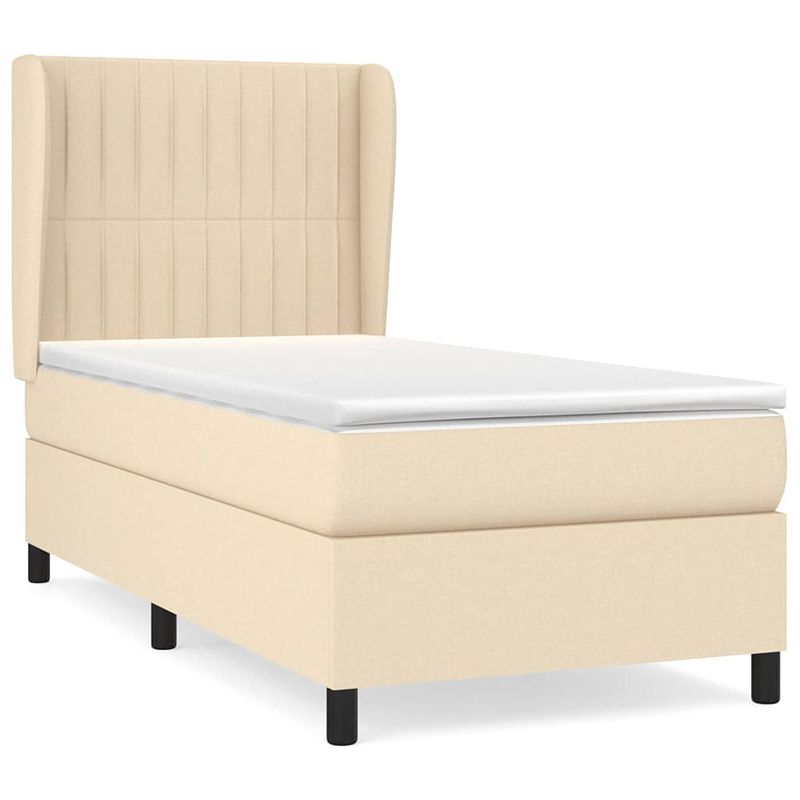 Foto van The living store boxspringbed - crème - 203x93x118/128 cm - pocketvering matras - middelharde ondersteuning -