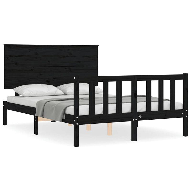 Foto van The living store bed grenenhout - zwart - 205.5 x 125.5 x 82.5 cm - multiplex lattenbodem