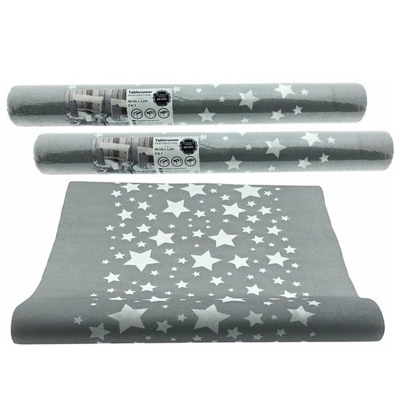 Foto van Kerst 3-in-1 rol tafelloper en placemats - zilver - 40 cm x 3,2 meter - 2 stuks