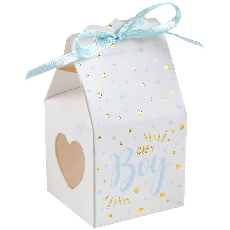 Foto van Cadeaudoosjes baby boy - babyshower bedankje - 6x stuks - wit/blauw - 4 cm - zoon - cadeaudoosjes