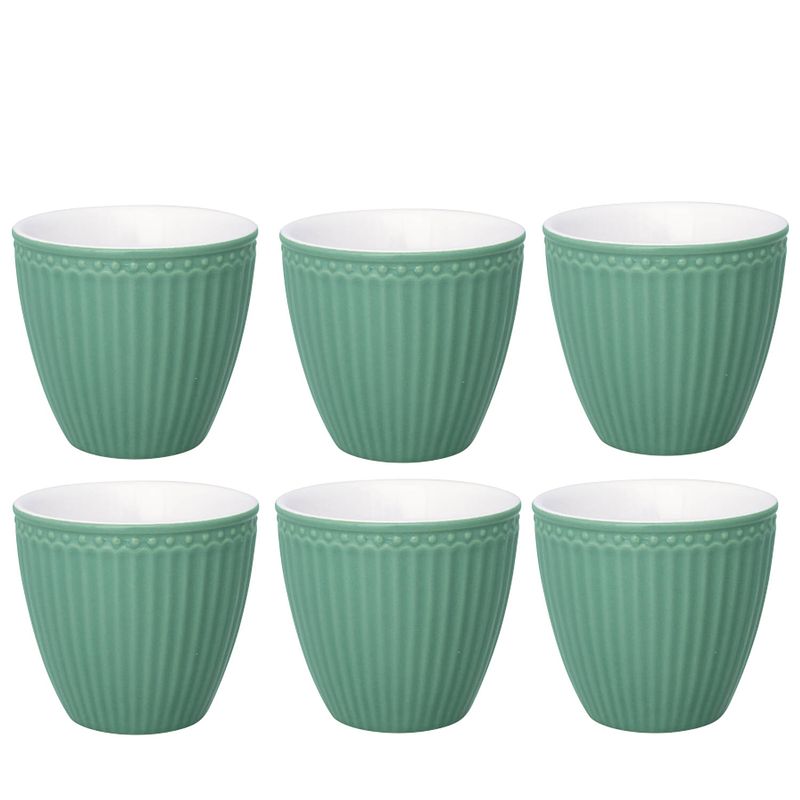 Foto van Set van 6x stuks beker (latte cup) greengate alice dusty green 300 ml - ø 10 cm