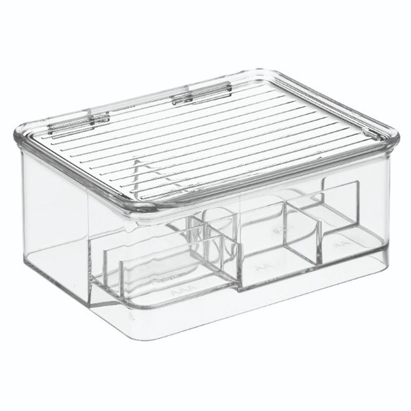 Foto van Idesign - batterij organizer met deksel, 16.9 x 14.1 x 7.5 cm, stapelbaar, kunststof, transparant - idesign linus