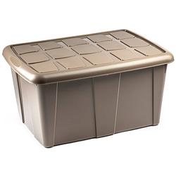 Foto van Opslagbox kist van 60 liter met deksel - beige - kunststof - 63 x 46 x 32 cm - opbergbox