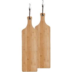 Foto van 2x stuks bamboe houten snijplanken/serveerplanken met handvat 57 x 16 cm - snijplanken
