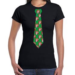 Foto van Stropdas kerst t-shirt kerstman met bier voor dames zwart l - kerst t-shirts