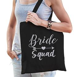 Foto van 1x vrijgezellenfeest bride squad tasje zwart/zilver goodiebag dames - feest boodschappentassen