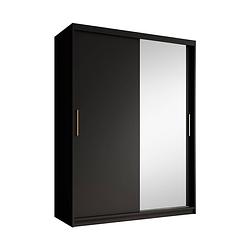 Foto van Meubella - kledingkast mandalin - zwart - 150 cm - met spiegel