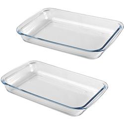 Foto van Chef traiteur ovenschaal van borosilicaat glas - 2x - rechthoek - 2.2 liter - 35 x 20 x 5 cm - ovenschalen