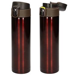 Foto van 2x stuks rvs thermosflessen / isoleerflessen voor onderweg 450 ml kastanje bruin - thermosflessen