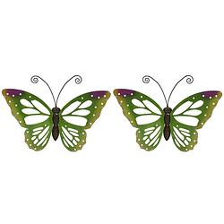 Foto van Set van 2x stuks grote groene vlinders/muurvlinders 51 x 38 cm cm tuindecoratie - tuinbeelden
