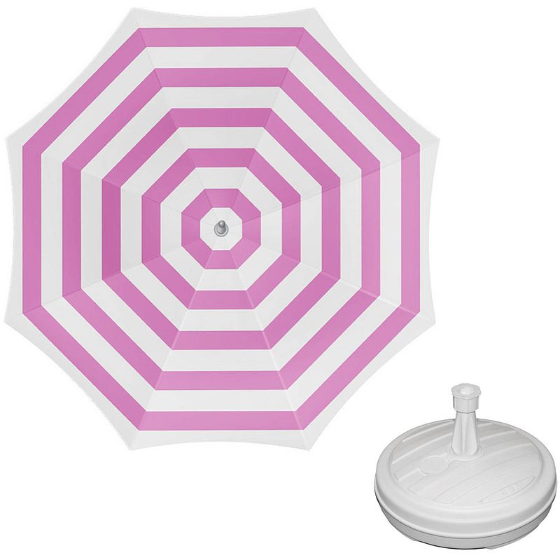 Foto van Parasol - fuchsia/wit - d160 cm - incl. draagtas - parasolvoet - 42 cm - parasols