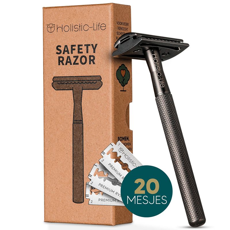 Foto van Safety razor + 20 rvs scheermesjes - vrouw & mannen - scheren - zero waste scheermes - duurzaam cadeau - double edge bla
