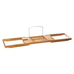 Foto van Luxe bamboe badplank uitschuifbaar/verstelbaar 70-105 x 22 x 4 cm - badplanken