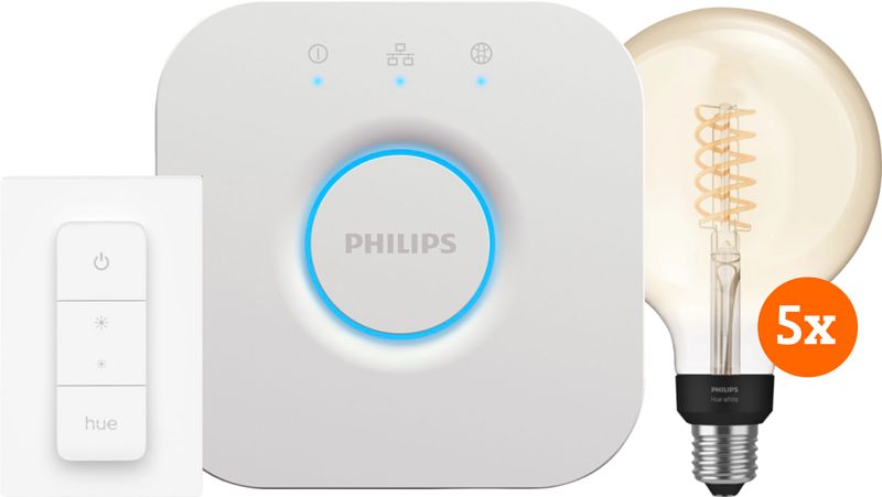 Foto van Philips hue filament white globe xl 5-pack startpakket