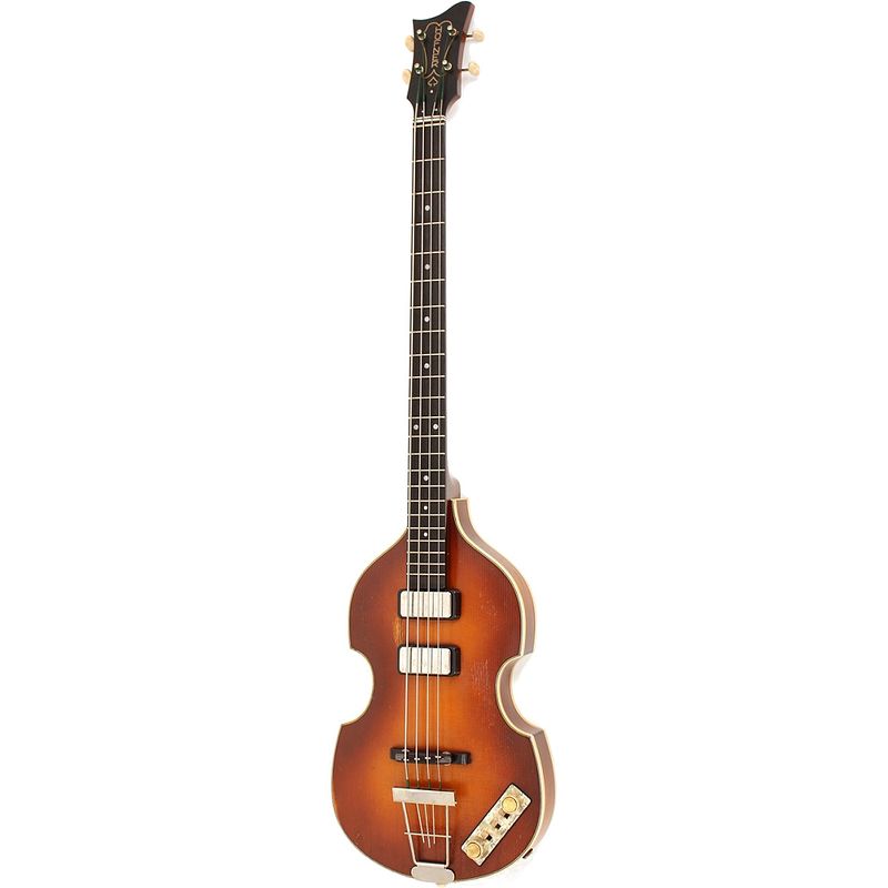 Foto van Hofner violin bass vintage finish 61 semi-akoestische basgitaar met koffer