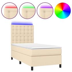 Foto van The living store boxspring bed - crème - 193 x 90 x 118/128 cm - verstelbaar hoofdbord - led-verlichting - pocketvering