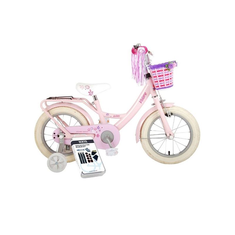 Foto van Volare kinderfiets ashley - 14 inch - roze - 95% afgemonteerd - inclusief ways bandenplakset