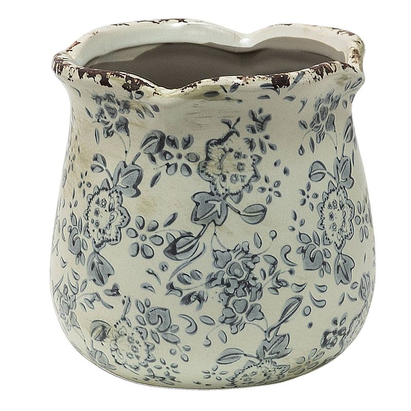 Foto van Clayre & eef bloempot ø 15*14 cm grijs beige keramiek bloemen bloempot binnen plantenpot plant pot grijs bloempot