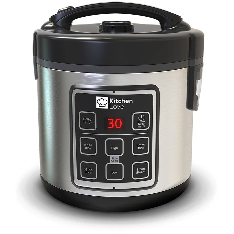 Foto van Kitchenlove rijstkoker met stomer - 1.2l - 500w - rice cooker - multicooker - slowcooker - zwart rvs