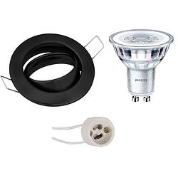 Foto van Led spot set - gu10 fitting - inbouw rond - mat zwart - kantelbaar ø82mm - philips - corepro 830 36d - 4w - warm wit