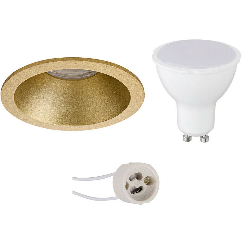 Foto van Led spot set - pragmi pollon pro - gu10 fitting - dimbaar - inbouw rond - mat goud - 6w - helder/koud wit 6400k -