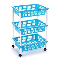 Foto van Opberg trolley/roltafel/organizer met 3 manden 40 x 30 x 61,5 cm wit/lichtblauw - opberg trolley