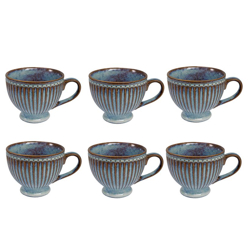 Foto van Theekoppen set 6x -greengate theekop alice oyster blauw (400 ml) - theemok groot