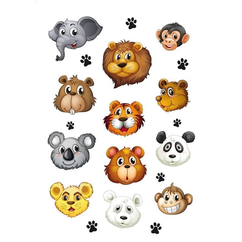 Foto van 12x dierentuin dieren stickers met kunststof 3d hoofd- kinderstickers - stickervellen - knutselspullen