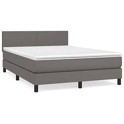 Foto van The living store boxspringbed - grijs kunstleren bedframe 203x144x78/88cm - pocketvering matras 140x200x20cm -