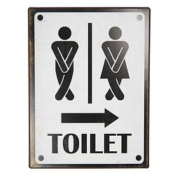 Foto van Clayre & eef tekstbord 26x35 cm wit zwart metaal rechthoek toilet wandbord spreuk wandplaat wit wandbord spreuk