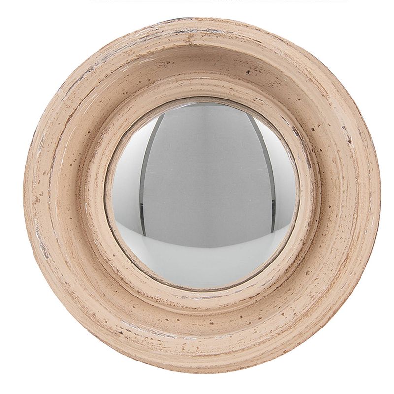 Foto van Haes deco - bolle ronde spiegel - beige - ø 16x4 cm - hout / glas - wandspiegel, spiegel rond, convex glas