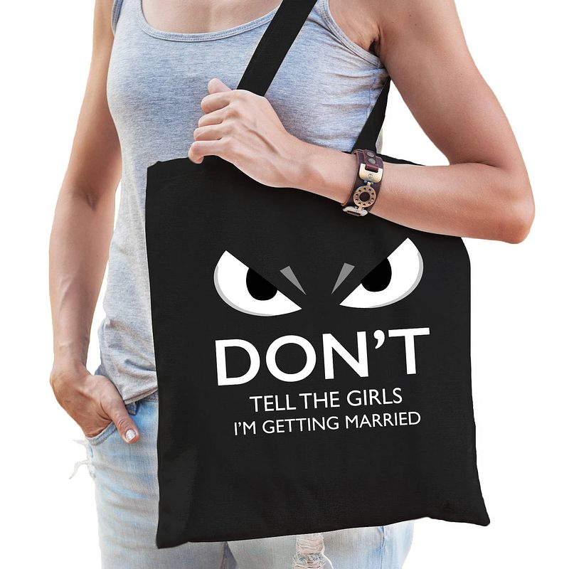 Foto van Dont tell girls married cadeau katoenen tas zwart voor volwassenen - feest boodschappentassen