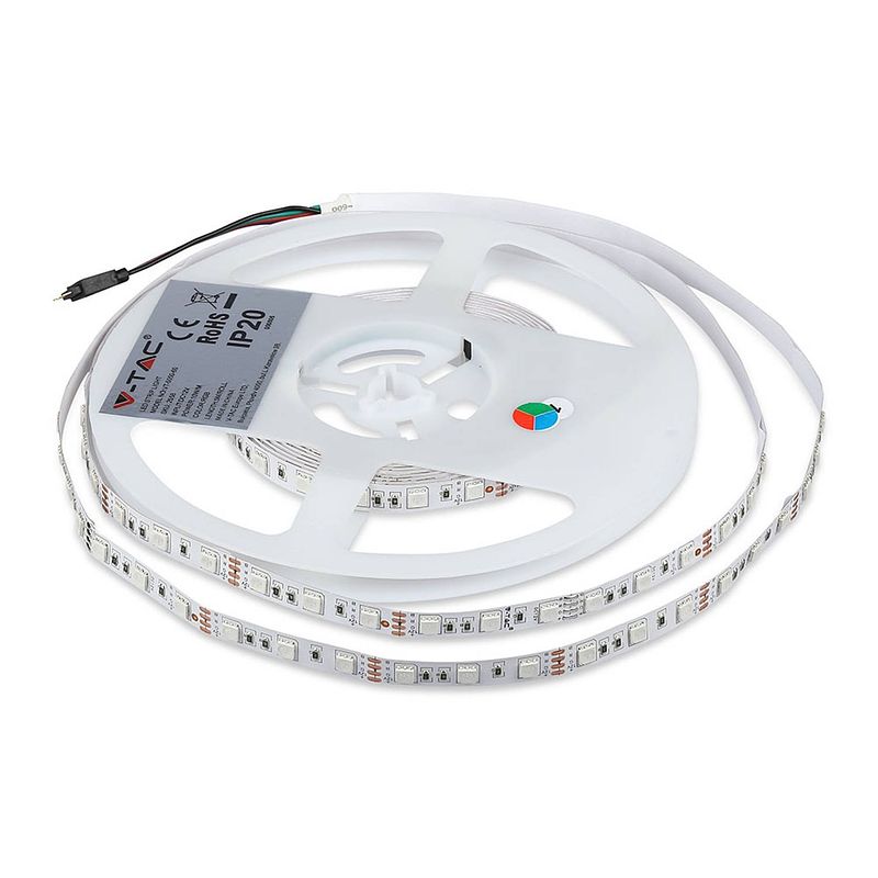 Foto van V-tac vt-5050 60 ip20-rgb set led striplight kits - eu - stekker - ip20 - rgb - 5m rol