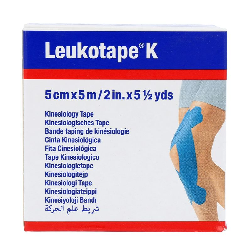 Foto van Leukoplast leukotape k kinesiotape blauw 5cmx5m