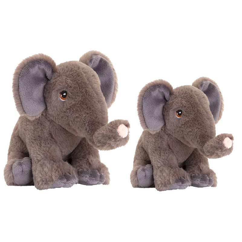 Foto van Keel toys - pluche knuffel dieren set 2x olifanten 25 en 35 cm - knuffeldier