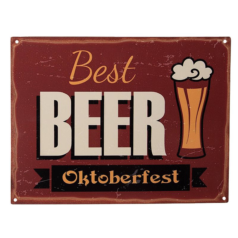 Foto van Clayre & eef tekstbord 33x25 cm rood ijzer best beer oktoberfest wandbord spreuk wandplaat rood wandbord spreuk