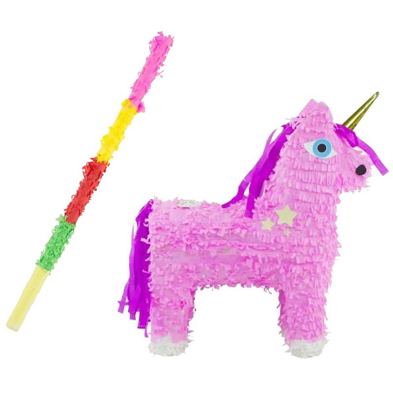 Foto van Pinata eenhoorn roze 57x37cm + pinata stok