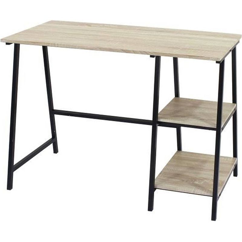 Foto van Milton metalen bureau 2 planken - decor in eiken en zwart - b 105 x d 47 x h 75 cm