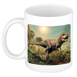 Foto van Dieren foto mok stoere t-rex dinosaurus - dinosaurussen beker wit 300 ml - feest mokken