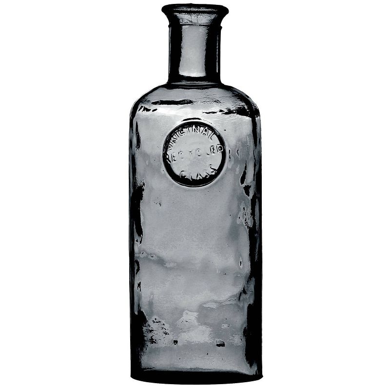 Foto van Natural living bloemenvaas olive bottle - smoke grijs transparant - glas - d13 x h27 cm - fles vazen - vazen