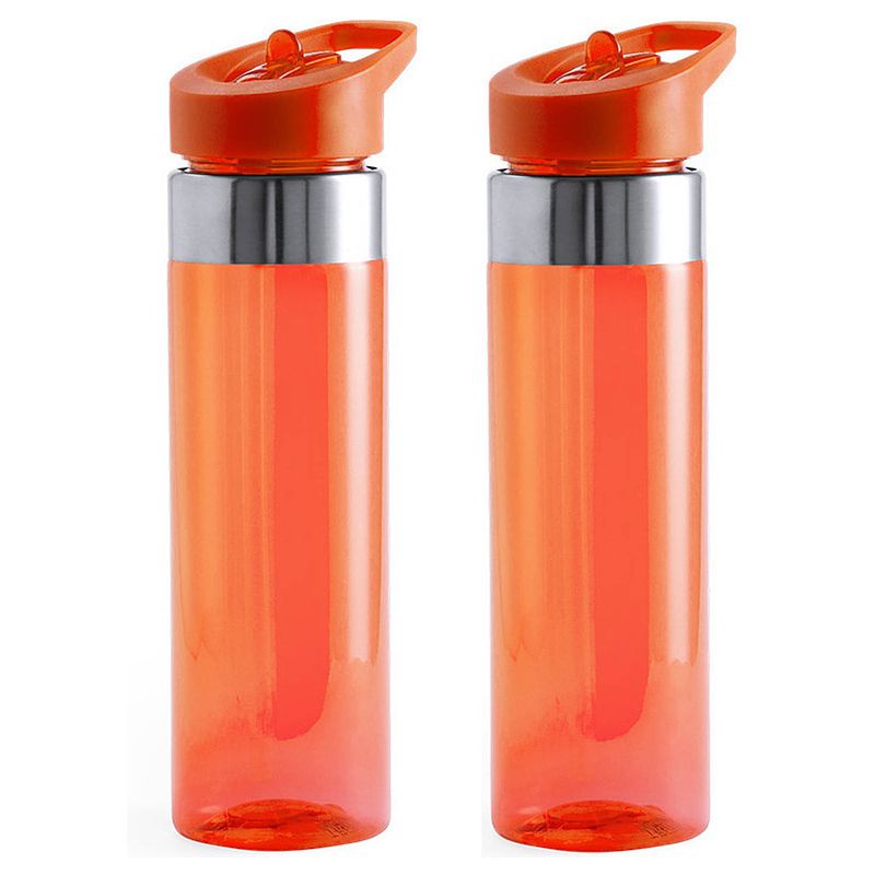 Foto van Set van 2x stuks drinkfles/waterfles/sport bidon oranje kunststof 650 ml - drinkflessen