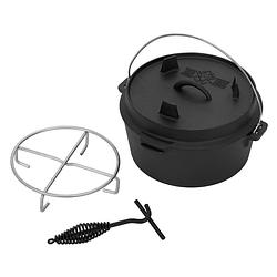 Foto van Dutch oven set bbq 4.2l zwart gietijzer met dekselheffer en onderzetter bbq#boss