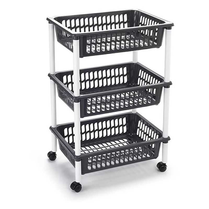 Foto van Woondecoratie karretjes/trolleys met donker grijze opbergmanden 62 cm - opberg trolley