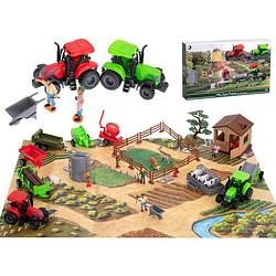 Foto van 48-delige speelgoed boerderij met dieren, speelmat en tractoren - boerderijspeelgoed