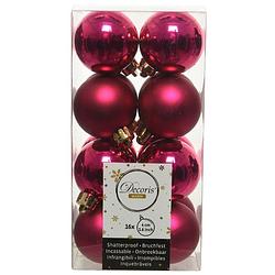 Foto van 16x kunststof kerstballen glanzend/mat bessen roze 4 cm kerstboom versiering/decoratie - kerstbal