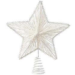 Foto van Witte glitter ster kerstboom piek ijzer 25 cm - kerstboompieken