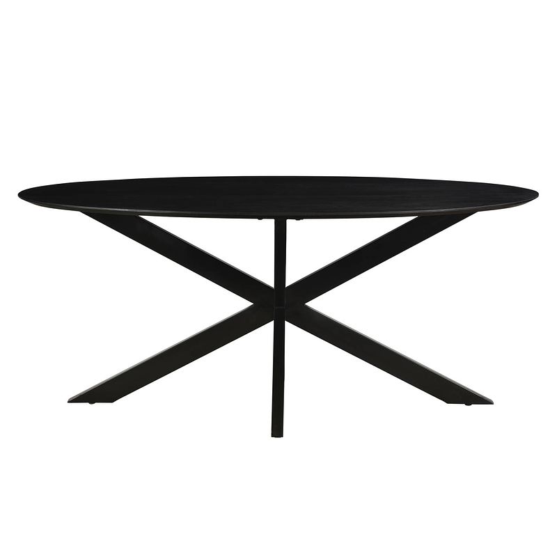 Foto van Livingfurn - eetkamertafel oslo oval spider black 160 cm - mangohout / gecoat staal