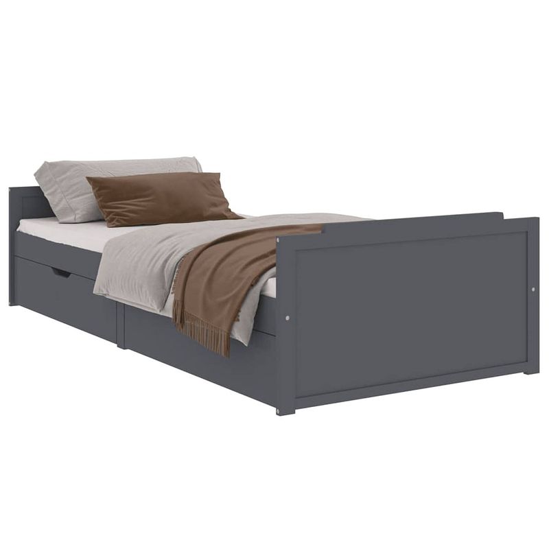 Foto van Vidaxl bedframe met lades massief grenenhout donkergrijs 90x200 cm