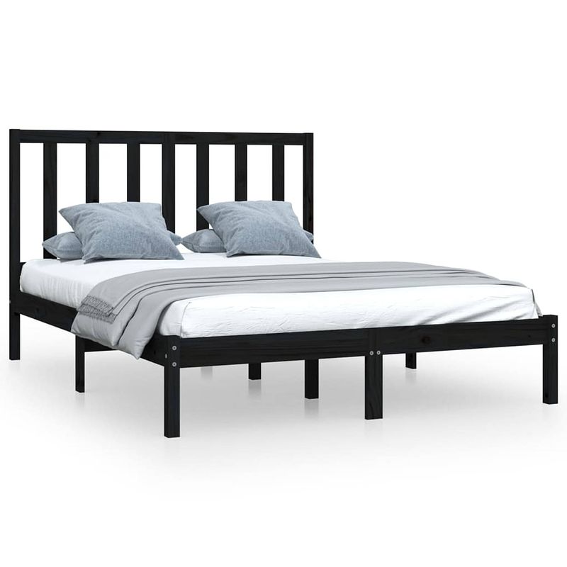 Foto van The living store bedframe zwart grenenhout - 195.5 x 145.5 x 100 cm - hoofdbord - geschikt voor 140 x 190 cm matras -