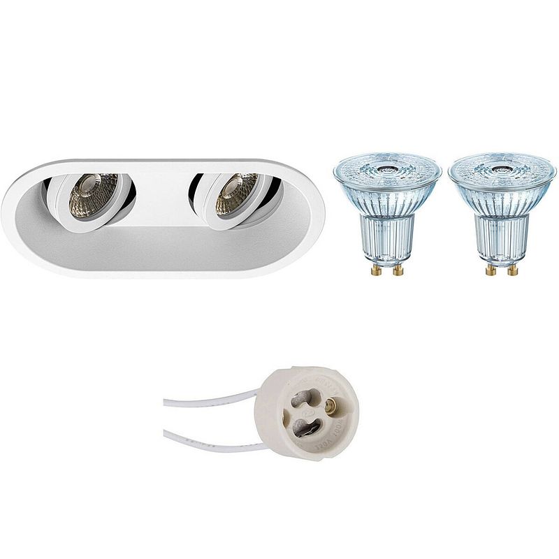 Foto van Led spot set - osram parathom par16 930 36d - pragmi zano pro - gu10 fitting - dimbaar - inbouw ovaal dubbel - mat wit -